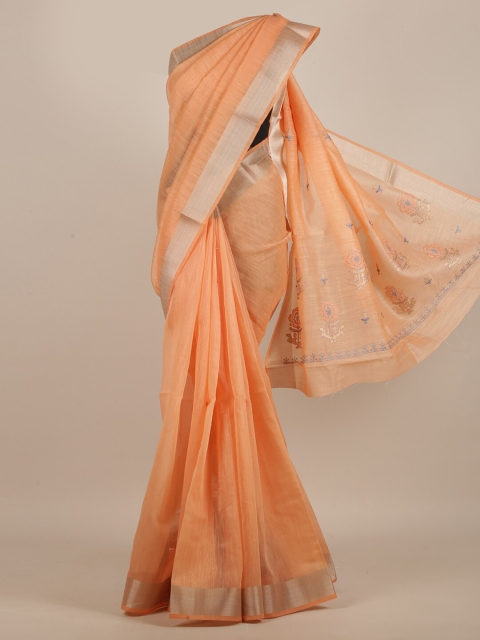 

Pothys Peach-Coloured Embroidered Cotton Blend Saree