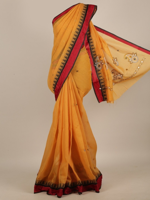 

Pothys Mustard & Red Embroidered Cotton Blend Saree