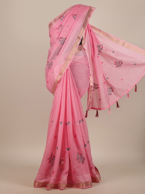 

Pothys Pink & Gold-Toned Floral Embroidered Saree