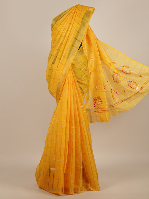 

Pothys Yellow Checked Embroidered Saree