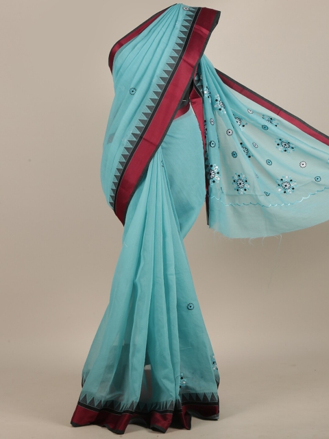 

Pothys Blue & Maroon Embroidered Cotton Blend Saree
