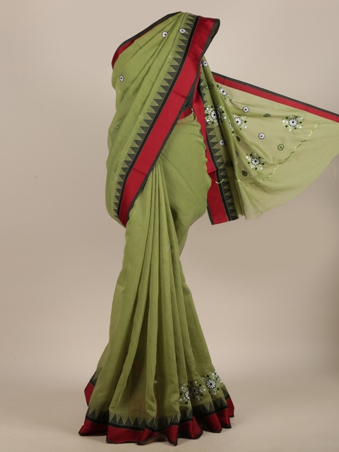 

Pothys Green & Red Floral Embroidered Saree