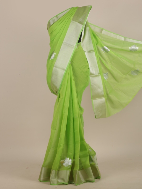 

Pothys Green & Silver-Toned Embroidered Cotton Blend Saree