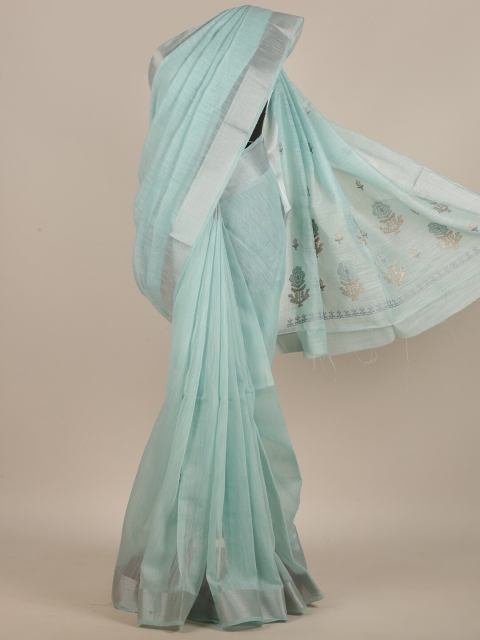 

Pothys Blue Embroidered Cotton Blend Saree