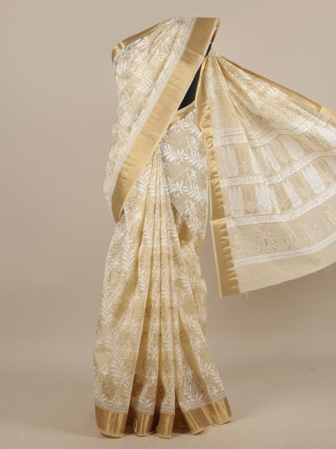 

Pothys Cream-Coloured & White Paisley Zari Saree