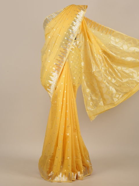 

Pothys Yellow & Silver-Toned Zari Jute Silk Saree