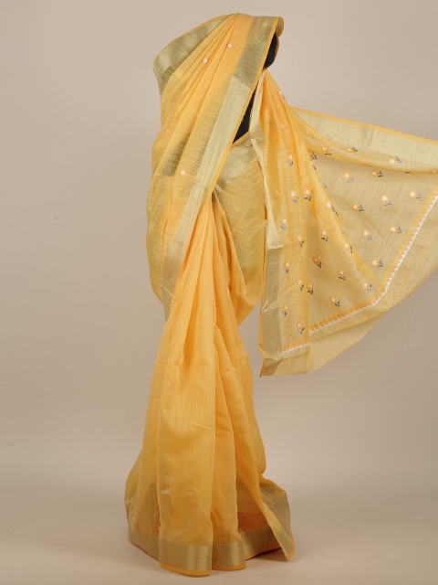 

Pothys Yellow Embroidered Cotton Blend Saree