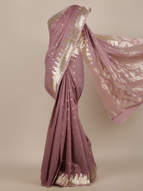 

Pothys Pink & Gold-Toned Zari Jute Silk Saree