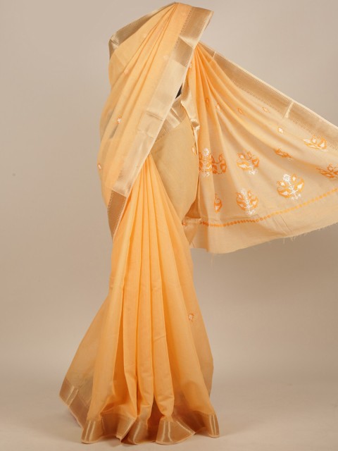

Pothys Orange Embroidered Cotton Blend Saree
