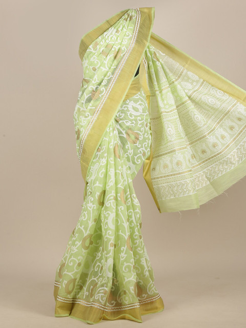 

Pothys Green & Gold-Toned Ethnic Motifs Zari Saree