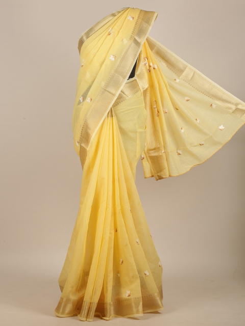 

Pothys Yellow & Gold-Toned Ethnic Motifs Embroidered Saree