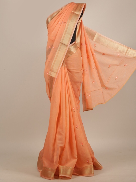 

Pothys Orange & Gold-Toned Floral Embroidered Saree