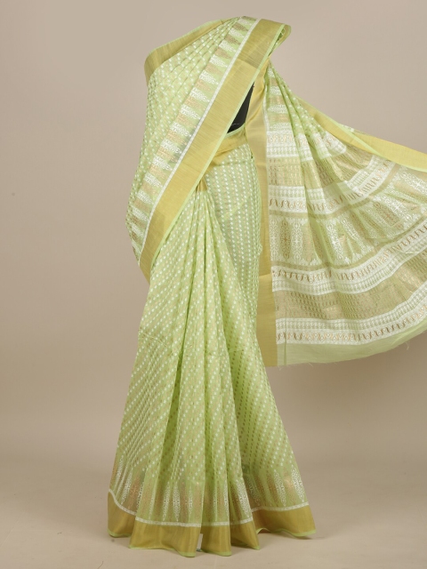 

Pothys Green & Gold-Toned Ethnic Motifs Zari Saree