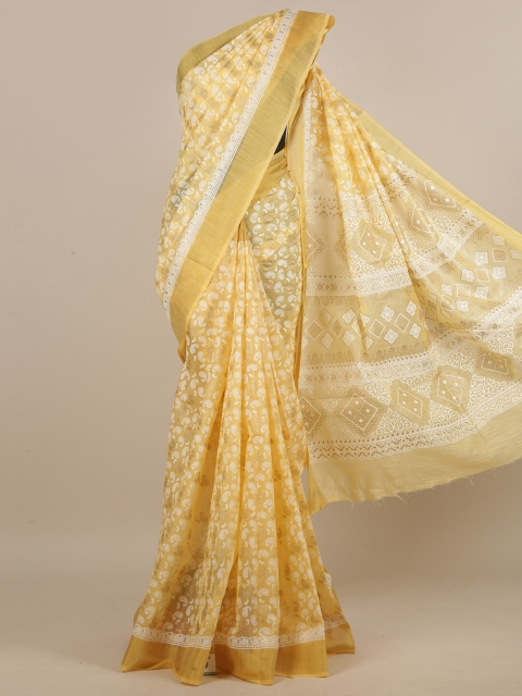 

Pothys Yellow & White Paisley Zari Saree