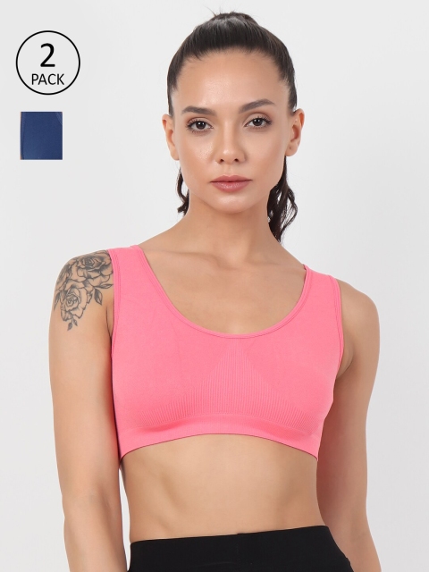 

XOXO Design Pack Of 2 Pink & Blue Non Padded Compression Everyday Bra-XOXO-SB-PK-NY-2_FS