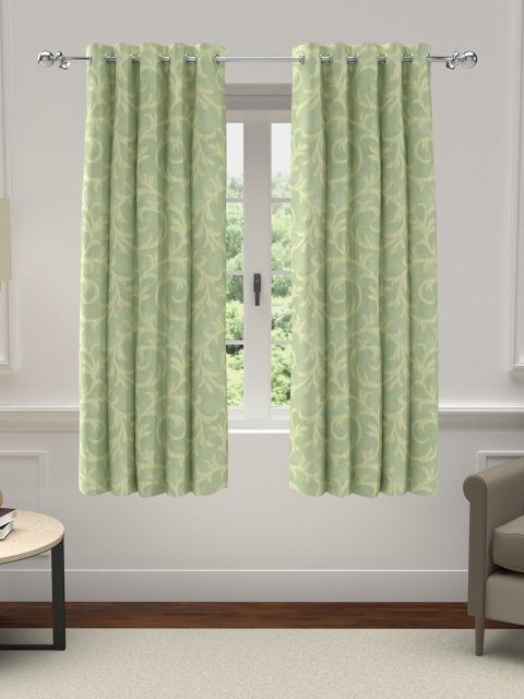 

GM Set of 2 Green Floral Polyester Grommet Window Curtain