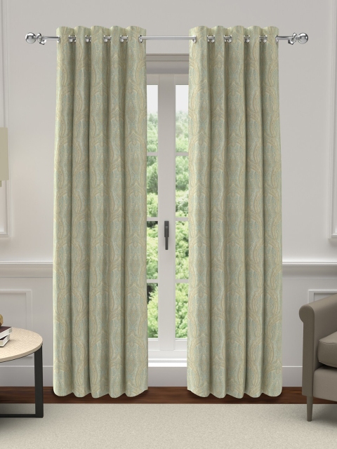 

GMF Beige & Turquoise Blue Set of 2 Ethnic Motifs Room Darkening Door Curtain
