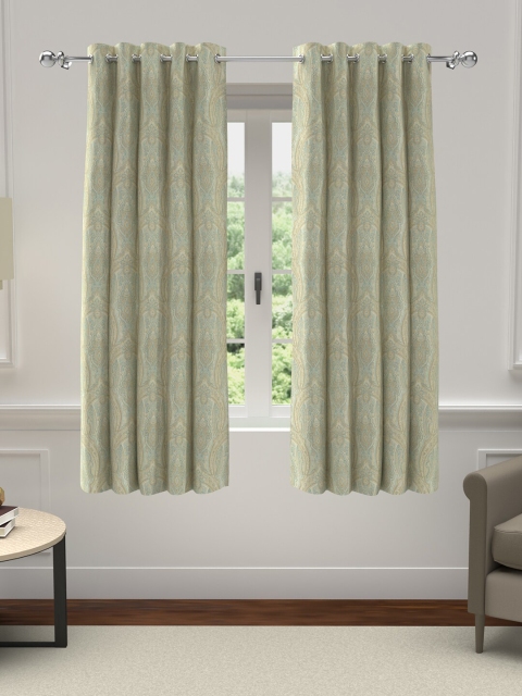 

GMF Set of 2 Beige & Blue Polyester Abstract Grommet Window Curtain