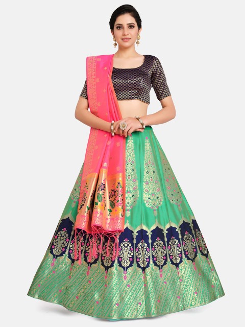 

MIMOSA Sea Green & Pink Semi-Stitched Lehenga & Unstitched Blouse With Dupatta