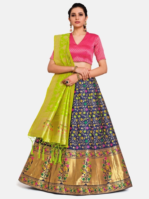 

MIMOSA Blue & Green Semi-Stitched Lehenga & Unstitched Blouse With Dupatta