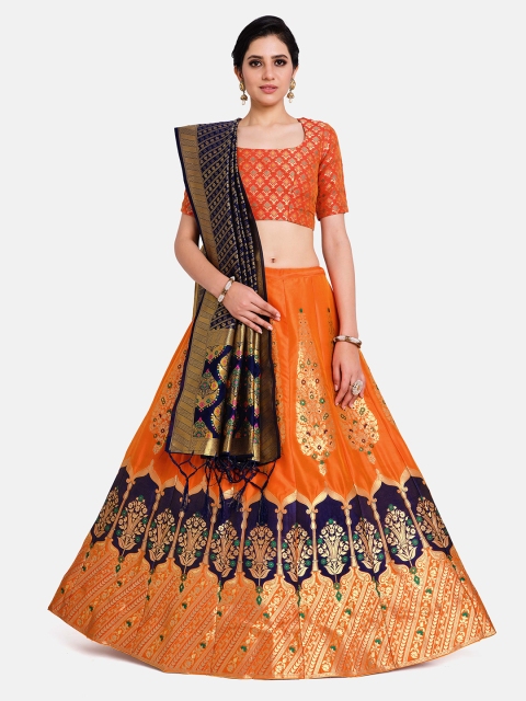 

MIMOSA Orange & Black Semi-Stitched Lehenga & Unstitched Blouse With Dupatta