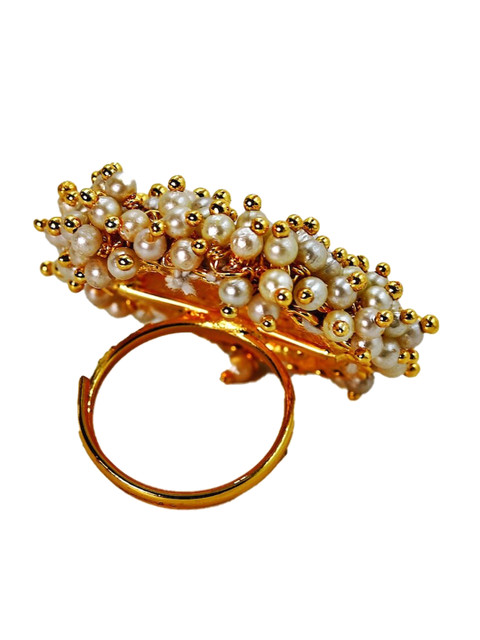 

THOA Women Gold-Toned & Plated Kundan Studded Hand Painted Queen's Finger Ring