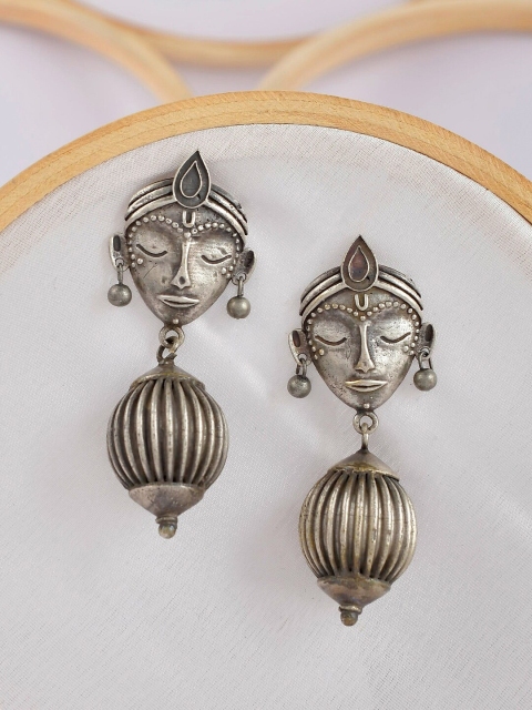 

Infuzze Silver Plated Silver-Toned Contemporary Drop Earrings