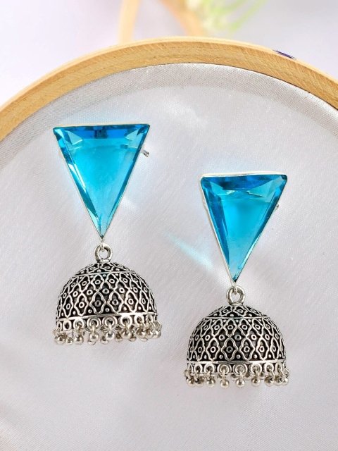 

Infuzze Blue Silver-Plated Contemporary Jhumkas Earrings