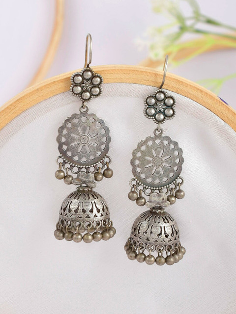 

Infuzze Silver-Toned Contemporary Jhumkas Earrings