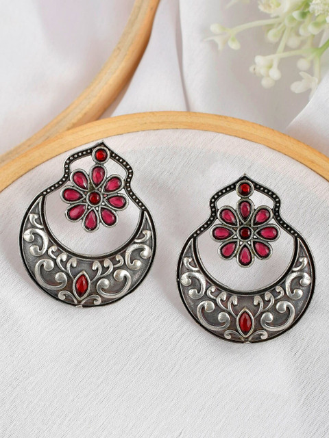 

Infuzze Silver Plated Red & Black Floral Drop Earrings