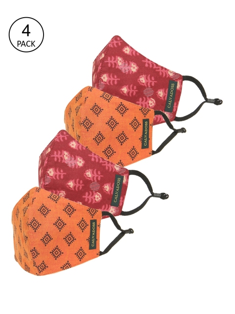 

Calvadoss Men Pack Of 4 Printed 3-Ply Reusable Cotton Cloth Masks, Orange