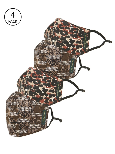 

Calvadoss Men Pack Of 4 Printed 3-Ply Cotton Reusable Cloth Masks, Brown