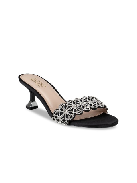 

ROSSO BRUNELLO Black Printed Leather Kitten Sandals