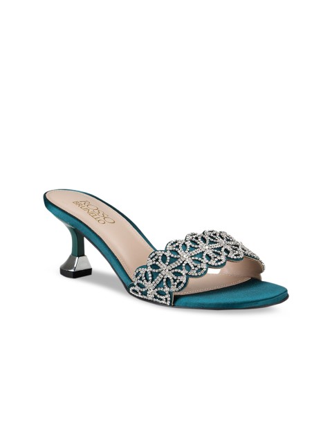 

ROSSO BRUNELLO Teal Leather Kitten Sandals
