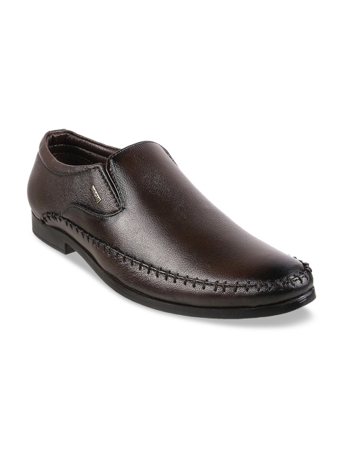 

Mochi Men Brown Solid Leather Formal Slip-Ons