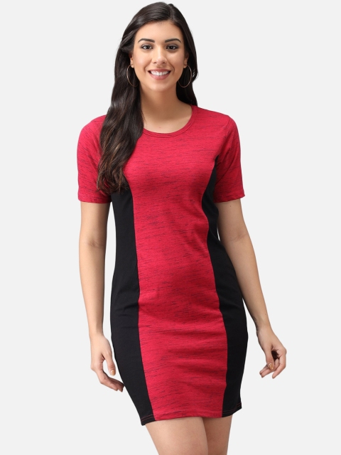 

FurryFlair Women Pink & Black Colourblocked Bodycon Dress