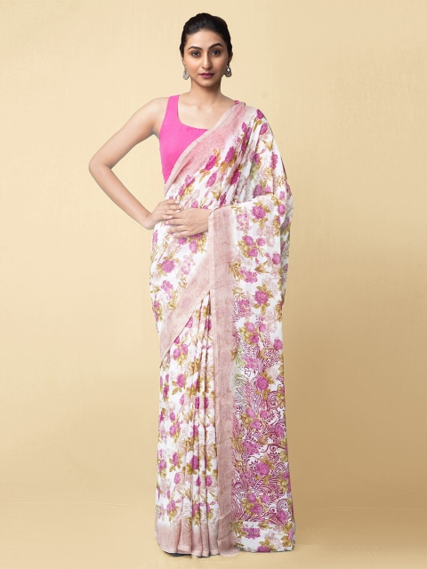 

Unnati Silks Pink & Pink Floral Bhagalpuri Saree