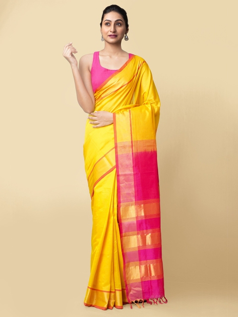 

Unnati Silks Women Magenta & Yellow Pure Handloom Uppada Silk Cotton Sustainable Saree