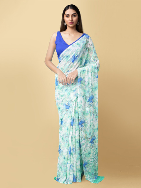 

Unnati Silks Blue & Green Floral Bhagalpuri Saree