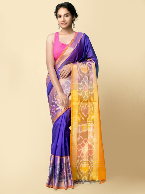 

Unnati Silks Blue & Pink Woven Design Silk Cotton Handloom Uppada Saree