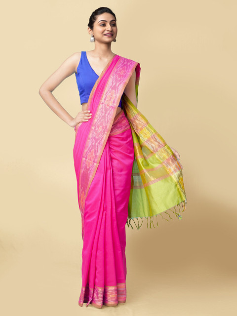 

Unnati Silks Pink Woven Design Silk Cotton Handloom Uppada Saree