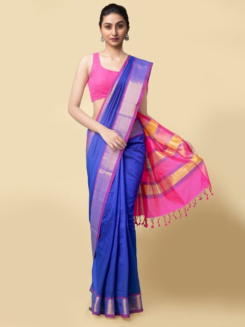 

Unnati Silks Blue & Pink Woven Design Zari Silk Cotton Handloom Uppada Saree