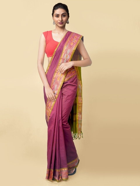 

Unnati Silks Burgundy & Green Woven Design Silk Cotton Handloom Uppada Saree
