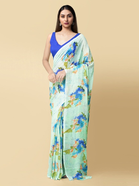 

Unnati Silks Green & Blue Floral Bhagalpuri Saree