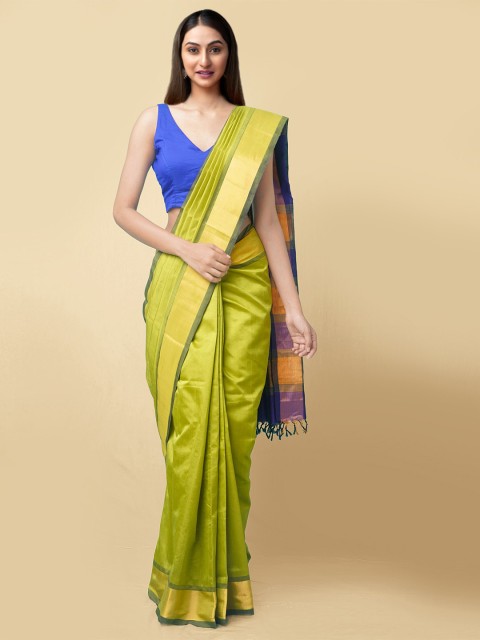 

Unnati Silks Green & Blue Zari Silk Cotton Handloom Uppada Saree