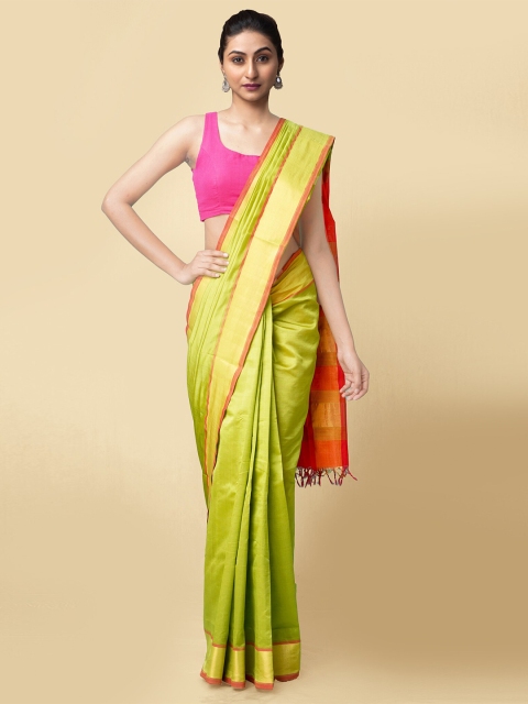 

Unnati Silks Green & Pink Woven Design Zari Silk Cotton Handloom Uppada Saree