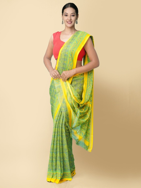 

Unnati Silks Green & Yellow Floral Bhagalpuri Saree