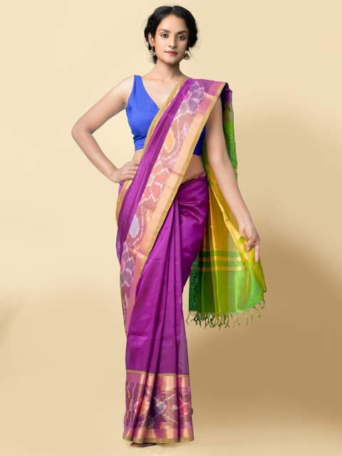 

Unnati Silks Purple & Green Woven Design Silk Cotton Handloom Uppada Saree