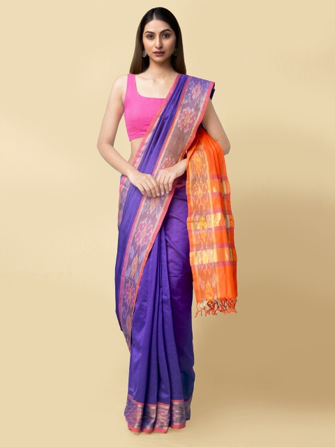 

Unnati Silks Women Blue & Orange Pure Handloom Ikat Uppada Silk Cotton Sustainable Saree