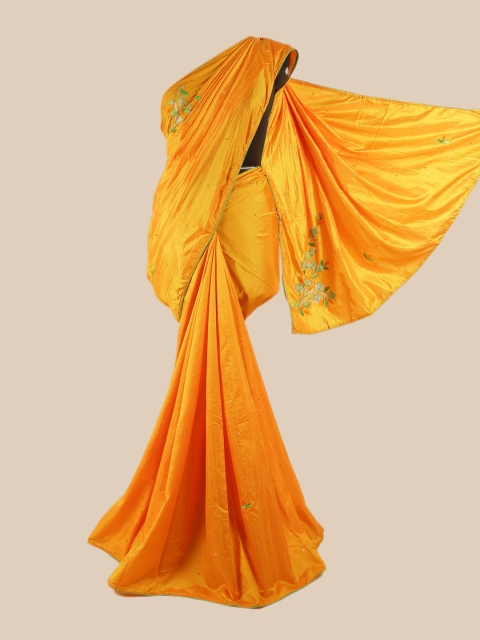 

Pothys Yellow & Green Embellished Beads and Stones Art Silk Saree